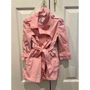 NWOT Ralph Lauren girls pink trench coat double breasted buttons tie waist